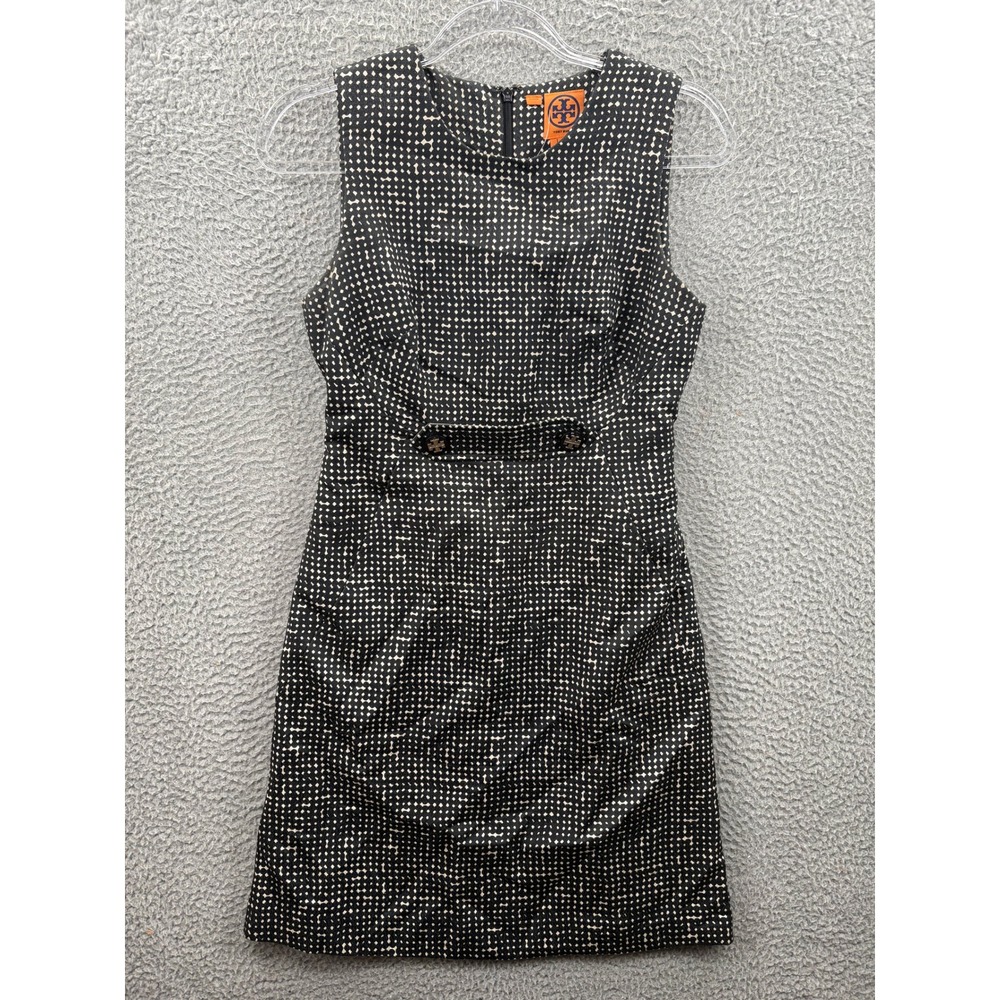 Tory Burch Shift Dress Women Size 4 Black White Sleeveless Buttons Designer *